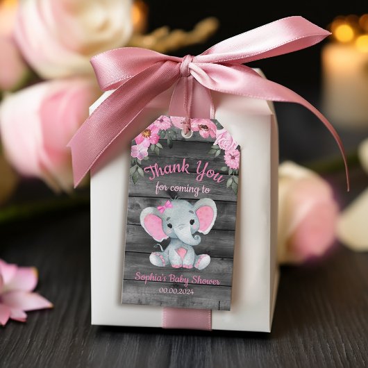 Étiquettes Cadeau Fleur Rose Douche Éléphant Fille