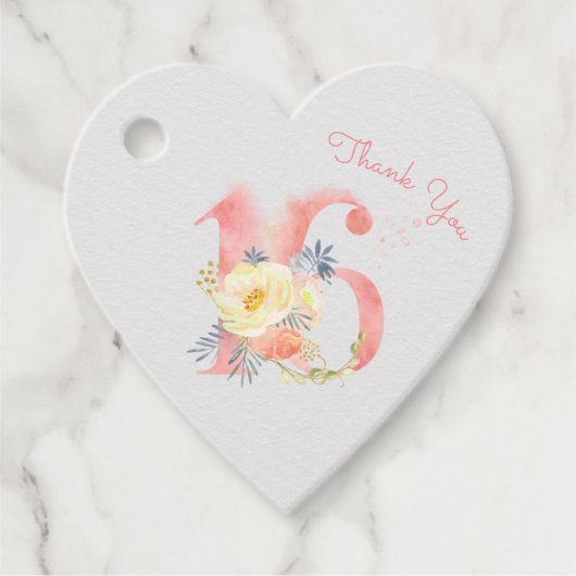 Étiquettes Cadeau Fleur rose Numéro 16 16e anniversaire Merci (Devant)