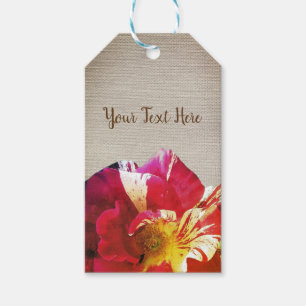 Étiquettes-cadeau Fleur rose, toile rustique Tags Cadeaux personnali