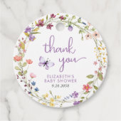 Étiquettes Cadeau Fleur sauvage Aquarelle bébé fille douche Merci (Devant)