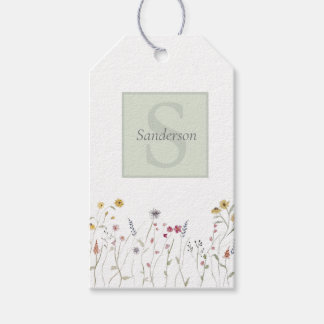 Étiquettes-cadeau Fleur sauvage aquarelle fantaisiste avec monogramm