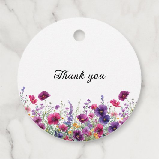 Étiquettes Cadeau Fleur sauvage, Baby shower à fleurs violettes (Dos)