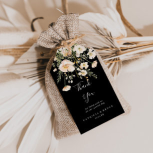 Étiquettes-cadeau Fleur sauvage Blush classique Merci Mariage noir