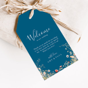 Étiquettes-cadeau Fleur sauvage de la Marine Blisser Boho Mariage Bi