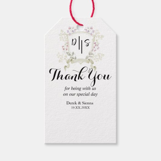 Étiquettes-cadeau Fleur sauvage Dusky Monogram Crest Mariage (Devant)