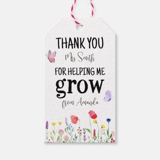 Étiquettes-cadeau fleur sauvage Été Professeur Appréciation Merci (Devant)