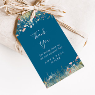 Étiquettes-cadeau Fleur sauvage Mariage Blissé de la marine Merci