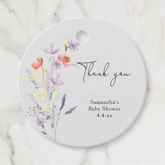 Étiquettes Cadeau Fleur sauvage merci baby shower (Devant)