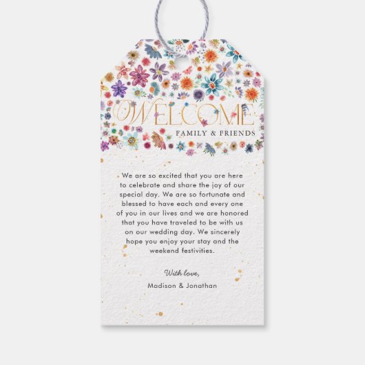 Étiquettes-cadeau Fleur sauvage moderne Whimsical Mariage or Bienven (Dos)