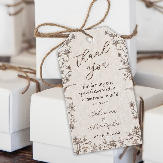 Étiquettes-cadeau Fleur sauvage rustique élégant Mariage de script