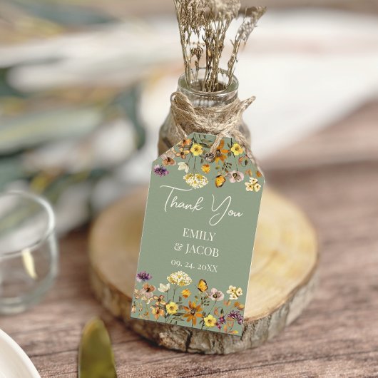 Étiquettes-cadeau Fleur sauvage Sage Green Mariage Boho 