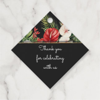 Étiquettes Cadeau Fleur tropicale et mariage feuille foncé merci