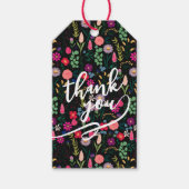 Étiquettes-cadeau Fleurs aquarelles botaniques boho noires (Devant)