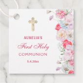 Étiquettes Cadeau Fleurs aquarelles Première communion (Devant)