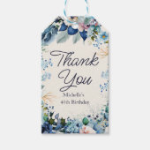 Étiquettes-cadeau Fleurs blanches bleues pour remerciement d'anniver (Devant)