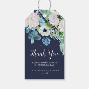 Étiquettes-cadeau Fleurs blanches classiques   Marine Merci Favor