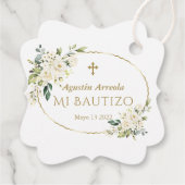Étiquettes Cadeau Fleurs blanches de luxe Mi Bautizo (Dos)