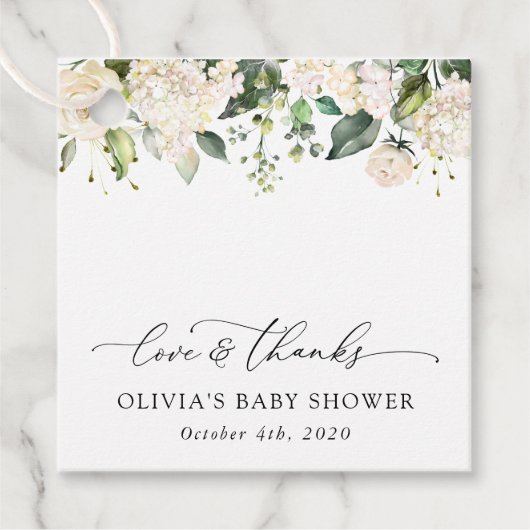 Étiquettes Cadeau Fleurs blanches, Fleurs de crème, Boho, Baby showe (Devant)