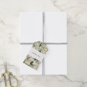 Étiquettes-cadeau Fleurs blanches lisses romantiques et feuilles ver
