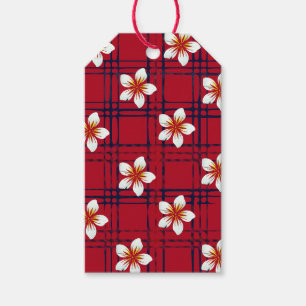 Étiquettes-cadeau Fleurs blanches sur carreaux rouges