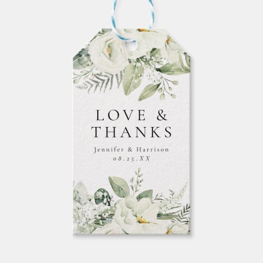 Étiquettes-cadeau Fleurs blanches vertes et mariage vert Faveur (Devant)