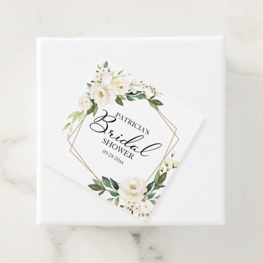 Étiquettes Cadeau Fleurs blanches vertes Fête des mariées géométriqu (En situation)