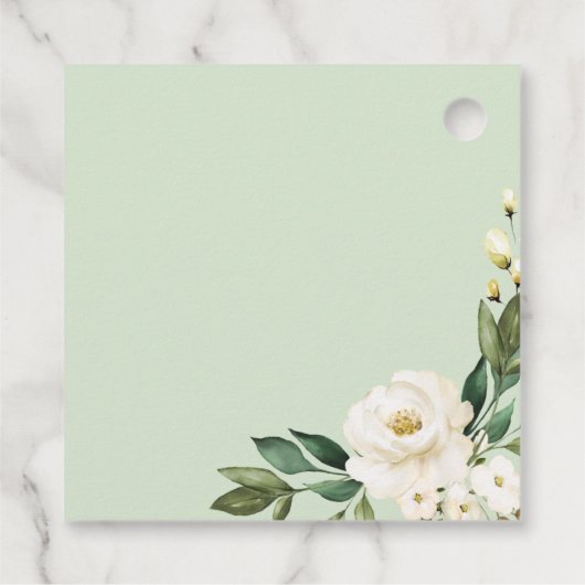 Étiquettes Cadeau Fleurs blanches vertes Fête des mariées géométriqu (Dos)