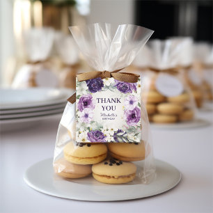 Étiquettes Cadeau Fleurs blanches violettes Paillettes Anniversaire