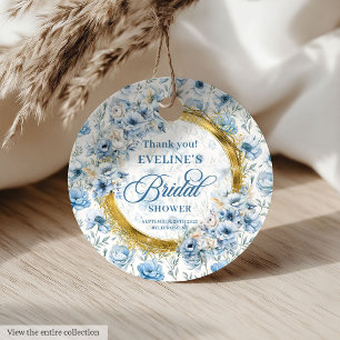 Étiquettes Cadeau Fleurs bleu clair et or à l'aquarelle pour une Bab