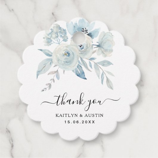 Étiquettes Cadeau fleurs bleu clair marques de faveur (Devant)
