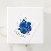 Étiquettes Cadeau Fleurs Bleu Royal et Argent (En situation)
