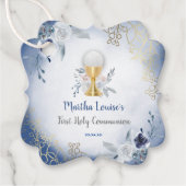 Étiquettes Cadeau Fleurs bleues de la première sainte communion (Devant)