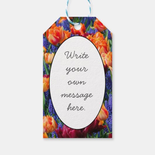 Étiquettes-cadeau Fleurs bleues, orange et rouges (Devant)