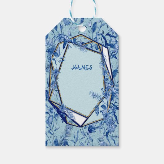 Étiquettes-cadeau Fleurs bleues turquoises sur un support texturé sc (Devant)