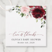 Étiquettes Cadeau Fleurs Bourgognes, Fleurs Roses, Boho, Baby shower (Devant)