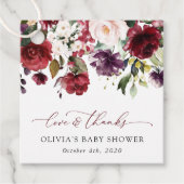 Étiquettes Cadeau Fleurs Bourgognes, Fleurs Roses, Boho, Baby shower (Devant)