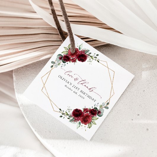 Étiquettes Cadeau Fleurs Bourgognes, Fleurs Rouges, Boho, Anniversai