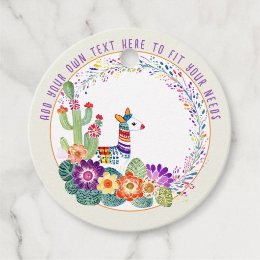 Étiquettes Cadeau Fleurs Cactus Llama FIESTA (Devant)