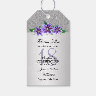 Étiquettes-cadeau Fleurs Clematis et Argent Classy 18e anniversaire
