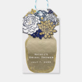 Étiquettes-cadeau Fleurs dans un pot Mason Rustique Bleu Or Floral C (Dos)