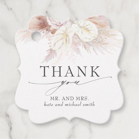 Étiquettes Cadeau Fleurs d'anthurium blanc Merci Mariage (Devant)
