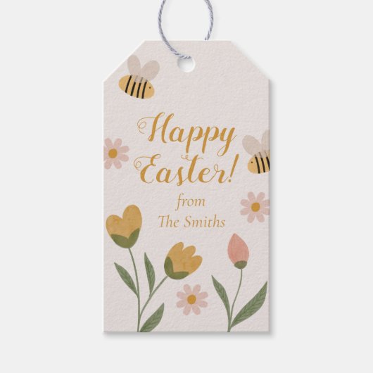 Étiquettes-cadeau Fleurs d'aquarelle & abeilles Pâques printemps (Devant)
