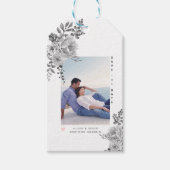 Étiquettes-cadeau Fleurs d'aquarelle grise et photo (Devant)