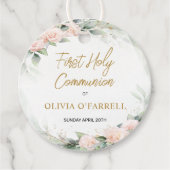 Étiquettes Cadeau Fleurs d'aquarelle rose Merci Communion (Devant)