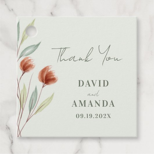 Étiquettes Cadeau Fleurs d'aquarelle vert pastel (Devant)