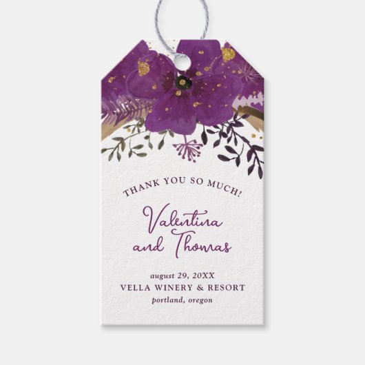 Étiquettes-cadeau Fleurs d'aquarelle violette Faveur de mariage (Devant)