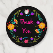 Étiquettes Cadeau Fleurs d'art populaire colorées Merci mexicain Fie (Devant)