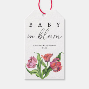 Étiquettes-cadeau Fleurs de bouquet rouge aquarelle - bébé en fleurs