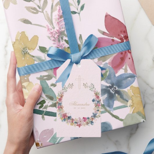 Étiquettes-cadeau Fleurs de champ jolies de couleur or religieuses 