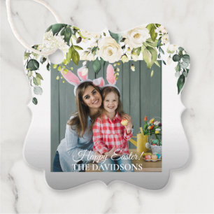 Étiquettes Cadeau Fleurs de crème blanche Gold Photo Oeufs Chasse Pâ